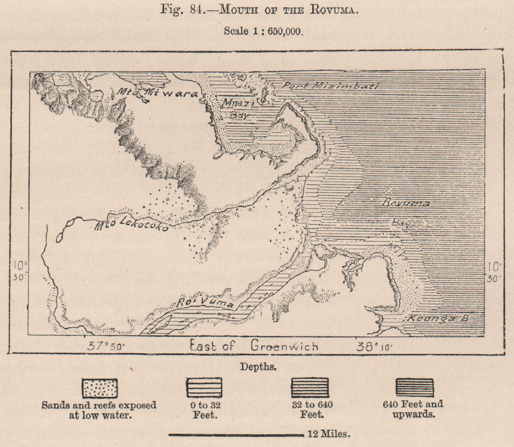 Mouth of the Ruvuma/Rovuma river. Tanzania 1885 old antique map plan chart